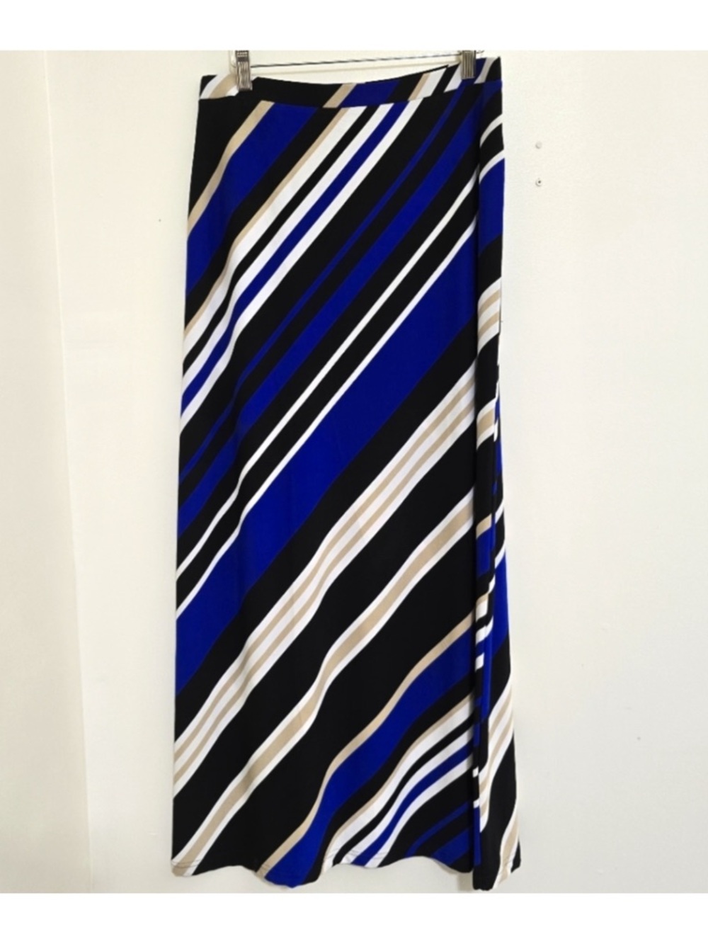 White House Blue & Black Diagonal Stripe Maxi Skirt small